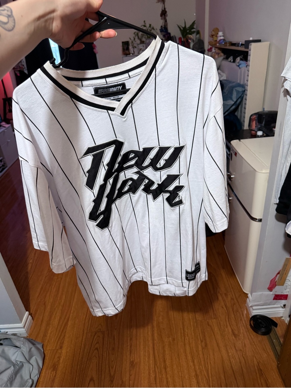 New York Pinstripe Baseball Jersey Tee - White & Black